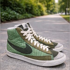 Nike Blazer Mid QS Patchwork Green Suede Canvas Sneakers DQ5216-331 Youth 7